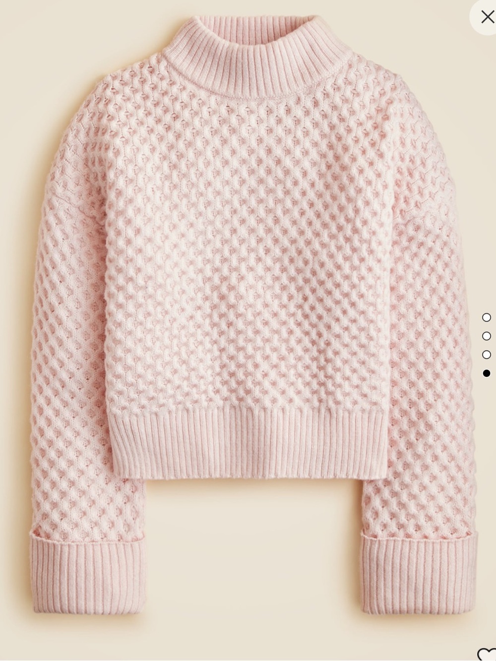 J. Crew Pale Pink Honeycomb Mockneck Sweater in Wool blend Sold Out BNWT